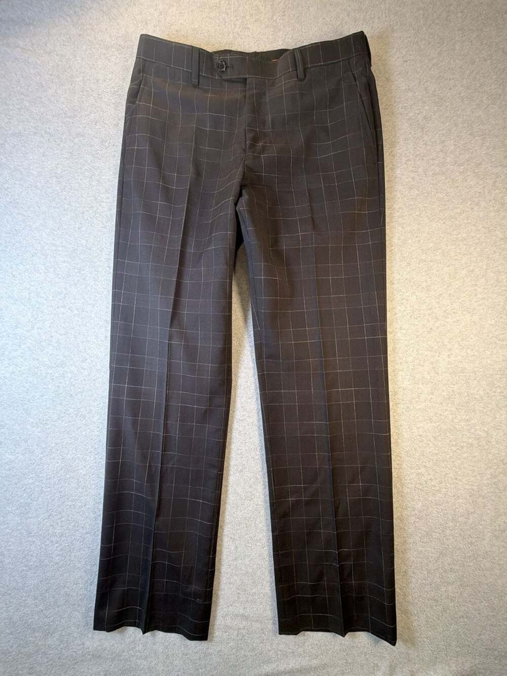 Mens Black Check Plaid Dress Pants 100% wool.